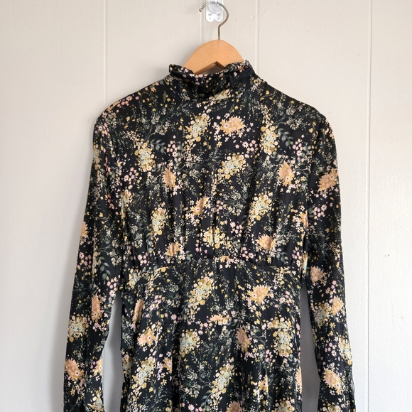 Zara Blogger FAV Floral Midi Dress high mock neck full A-line skirt curved hem S - Picture 4 of 12